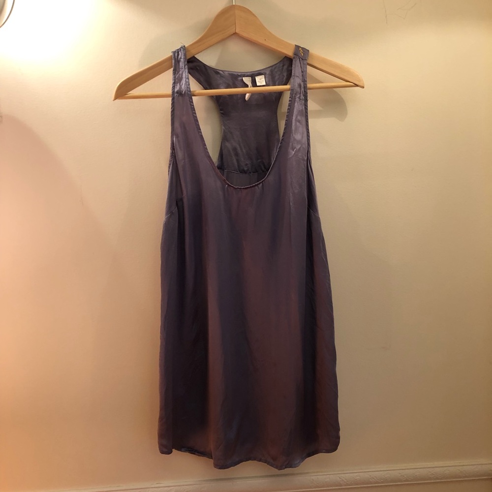 Eloise blue silk tank with back embroidery